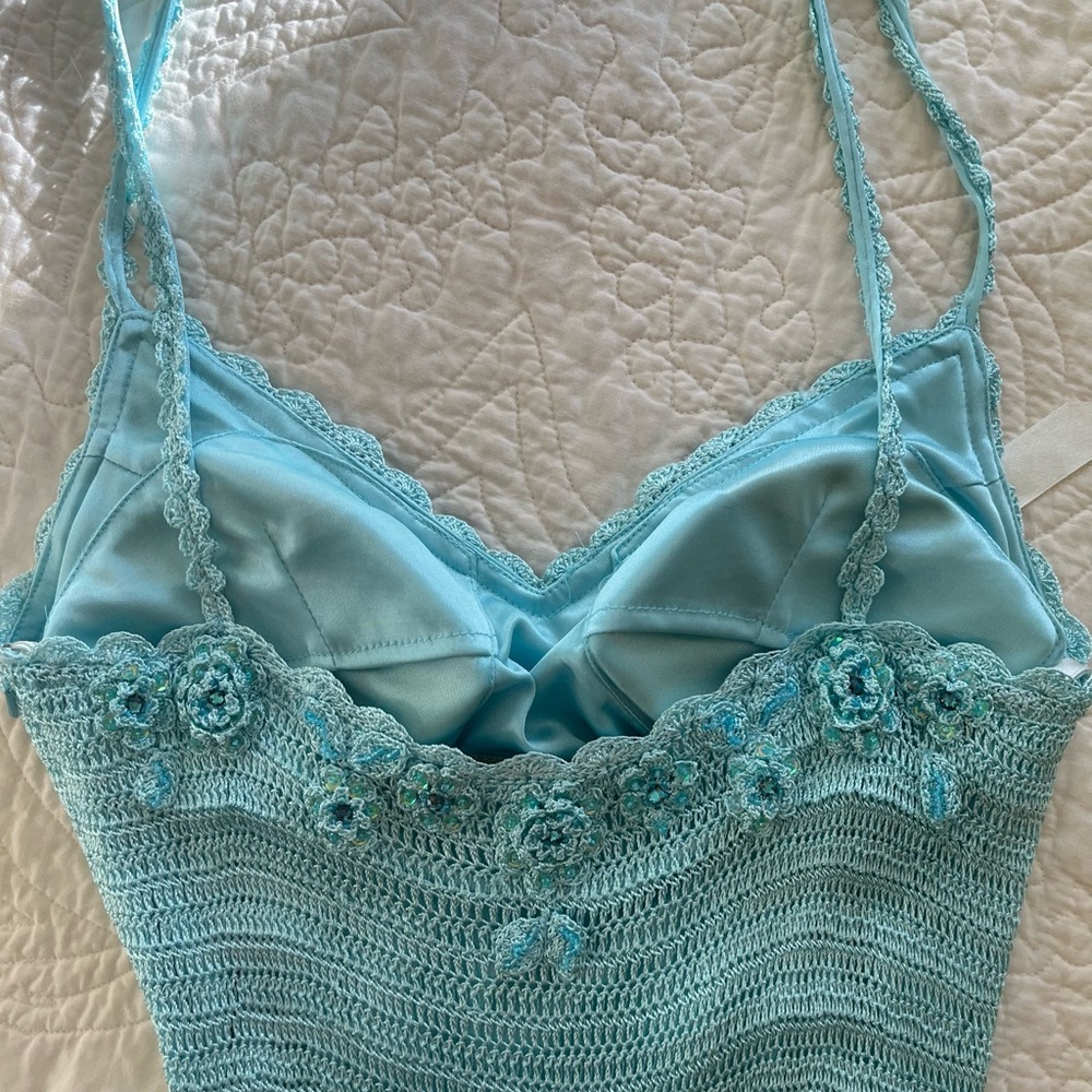 Janine Crochet and Lace Dress. Turquoise. Size M - Picture 8 of 16